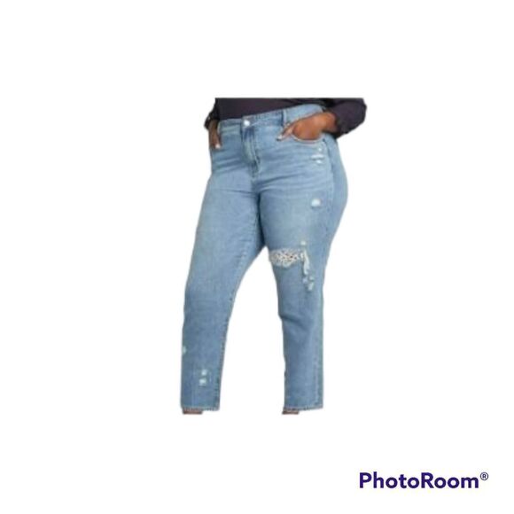 Lane Bryant essential stretch girlfriend cropped jeans with lace inserts - Picture 1 of 12